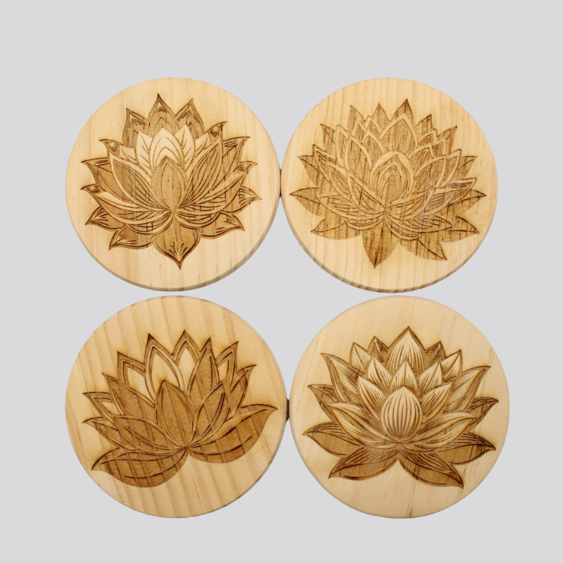 Lotus Flowers Wooden Coaster Set