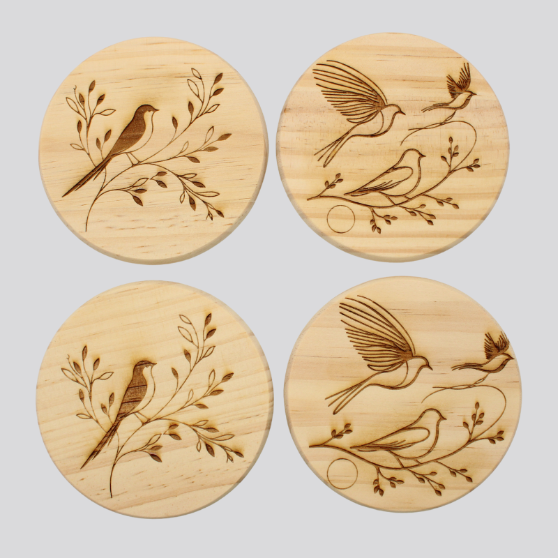 Birds Wooden Coaster Set