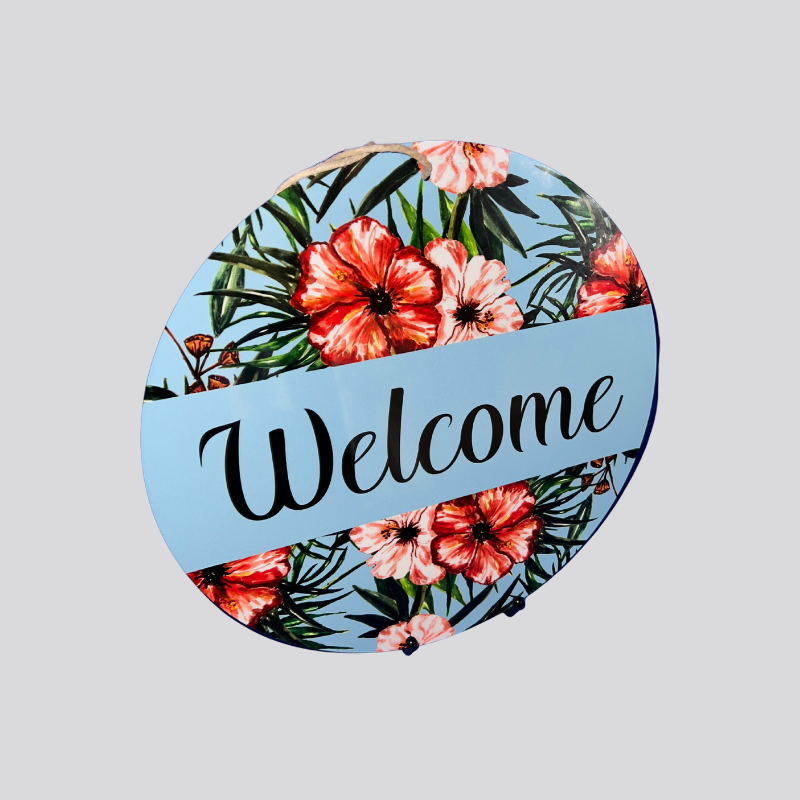 Blue Floral Aluminum Door Hanger