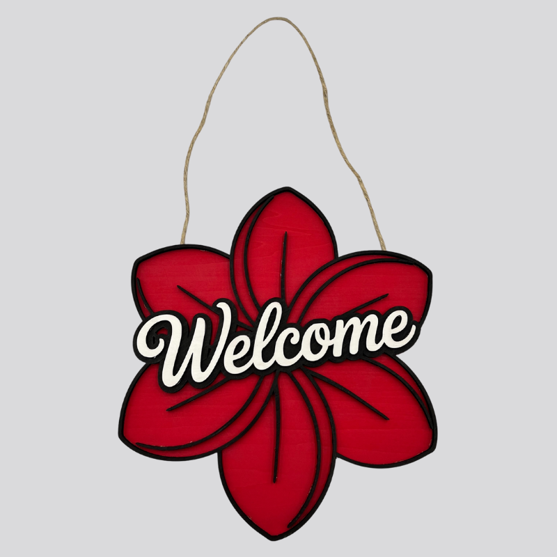Floral Wooden Door Hanger (Red)