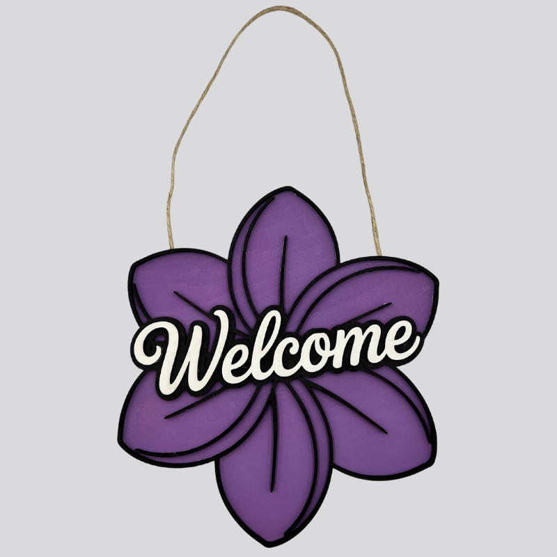 Floral Wooden Door Hanger (Purple)