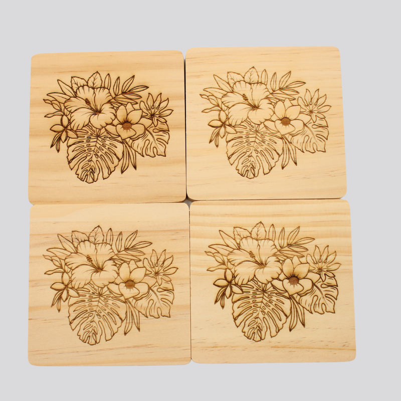 Hibiscus Wooden Coaster Set