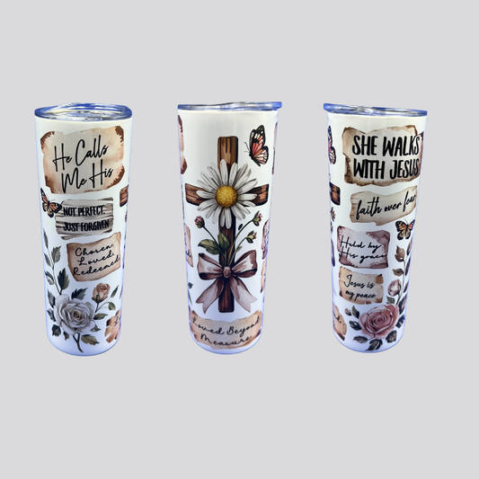 She Walks w/ Jesus Tumbler