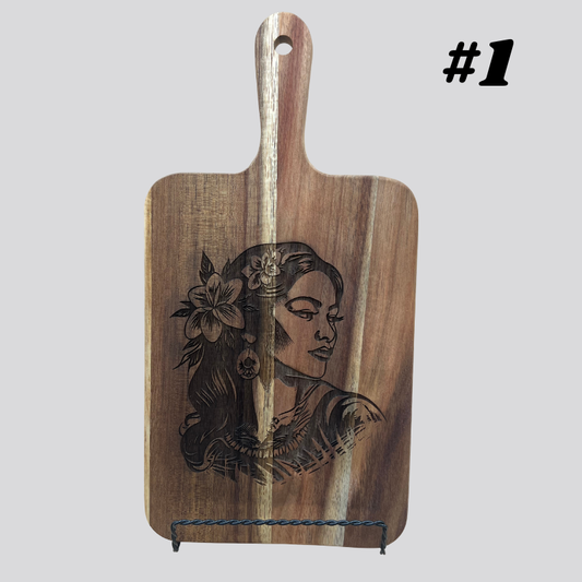 Decorative Polynesian Women Acacia Wood Cheese/Cutting Boards