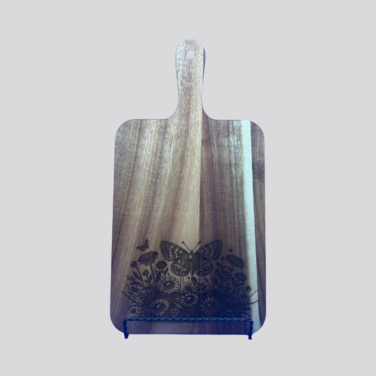 Wild Flowers & Butterfly Acacia Wood Cheese/Cutting Board