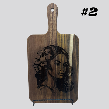 Decorative Polynesian Women Acacia Wood Cheese/Cutting Boards