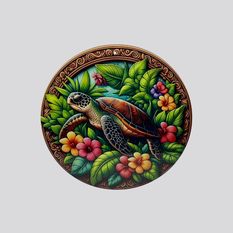 Turtle and Hibiscus Flowers