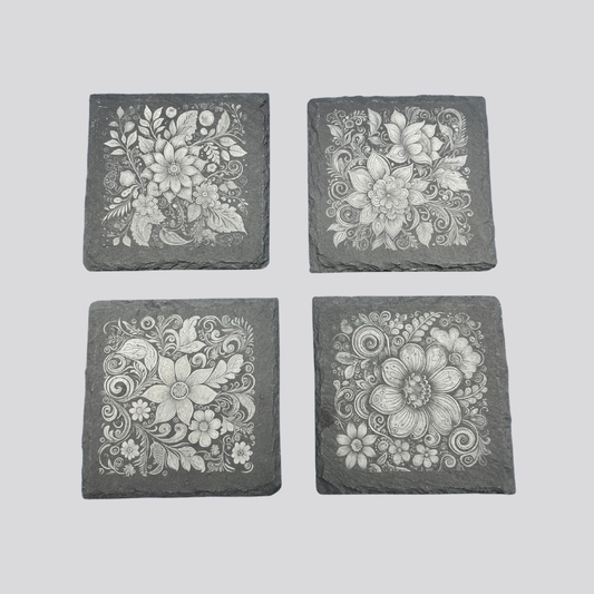 Floral Slate Coaster Set