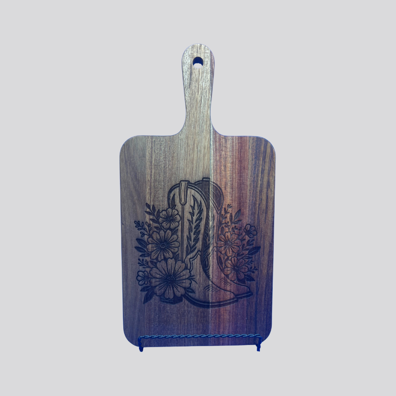 Boots & Flowers Acacia Wood Cheese/Cutting Board