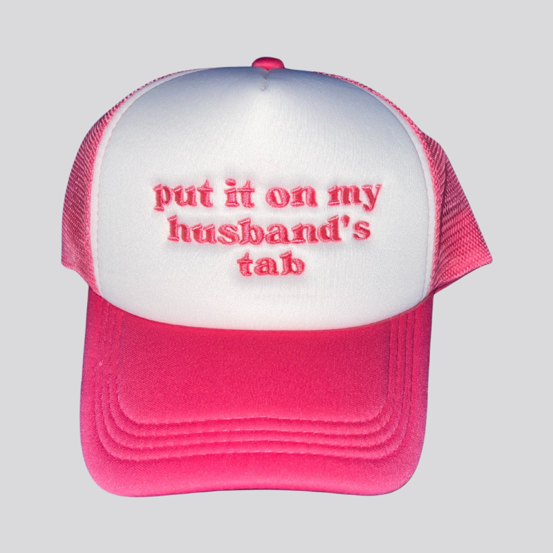 Hot Pink Husband's Tab Foam Trucker Hat Embroidered