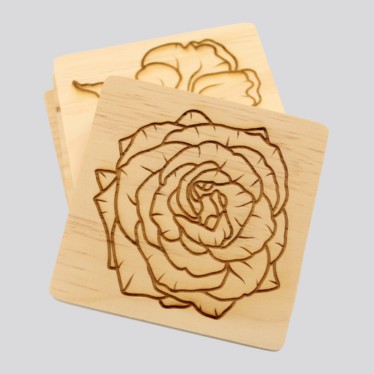 Peonies Wooden Coaster Set