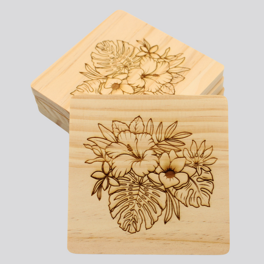 Hibiscus Wooden Coaster Set