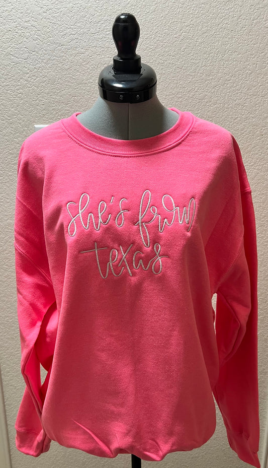 She's From Texas Embroidered Sweatshirt